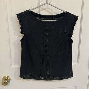 DROMe Navy Leather Laser Cut Tank